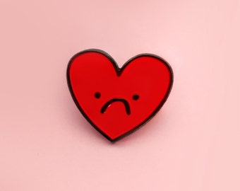 Sadface, enamel heart pin