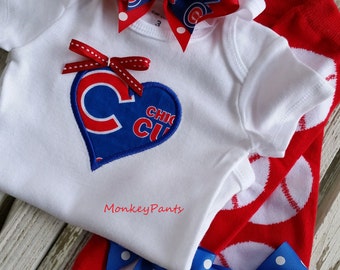 Chicago Cubs Baby - Girl's Baseball Bodysuit - Matching Leg Warmers - MLB Chicago Cubs Bodysuit - Baby Shower Gift