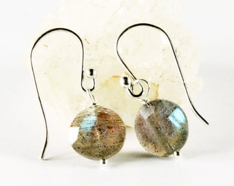 Labradorite Earrings, Sterling Silver, petite dangle earrings, grey-green gemstone, holiday gift for her, delicate, minimalist,alira jewelry