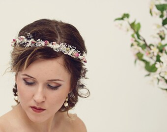 Natural rose crown, Bridal crown, Dried flower crown, Rustic wedding headpiece, Flower crown, Baby's breath crown, Ivory bridal headpiece