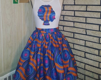 African Clothing for Women: K A M A N I Belle Skirt Set Made with African Batik Wax - Maji Collection