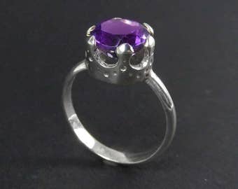 February Birthstone - Amethyst Ring - Six-Point Crown Ring - Queen Ring - Solitaire Ring - Purple Stone Ring - Enlightenment Ring