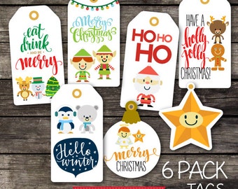 Christmas gift tags, Christmas Gift Stickers, Christmas Gift Wrap, Christmas Packaging, Christmas Labels, Christmas Tags Printable, 6 PACK!