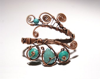 turquoise bracelet wire wrapped jewelry handmade copper jewelry handmade copper bracelet copper jewelry turquoise cuff bracelet