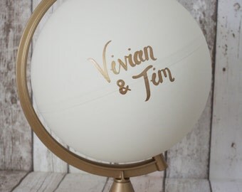 Wedding Guestbook Alternative Globe | Choice of Colours | Custom Lettering | Gold Stand | Hand Painted | Personalised Quote | Wedding Decor