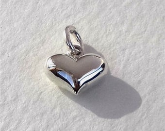10mm puff heart sterling silver charm , sterling silver puffy heart charm ,10mm 3D silver heart puff heart pendant