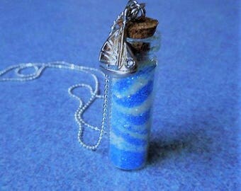 Lot De 2 Colliers Avec Fioles En Verre Miniatures - Pendentifs Pour Création De Bijoux - Chaîne Figaro Acier Inoxydable