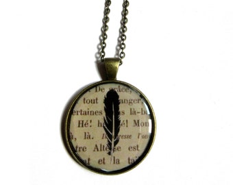 FEATHER NECKLACE - feather jewelry - plume jewelry - hippie - bohemian - newspapper jewellery - antique brass - gift for her