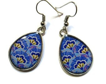 TEARDROP EARRINGS - drop earrings - geometric Pattern - blue earrings - BOHO Earrings - vintage earrings - Ethnic Earrings - retro Earrings