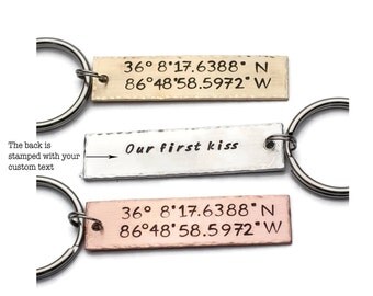 Latitude Longitude Keychain, Personalized Keychain, GPS Coordinates, Key Chain, Custom Coordinates Keychain, , Girlfriend Gift