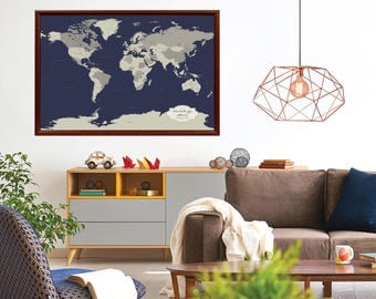 Best Cotton Anniversary Gift for him, World Map Push Pin, personalized World Map, Push Pin World Map, 2nd anniversary gift idea men, 24 x 36