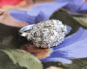 Art Deco Engagement Ring Vintage 1930's Old European Cut Diamond Engagement Wedding Anniversary Ring Platinum
