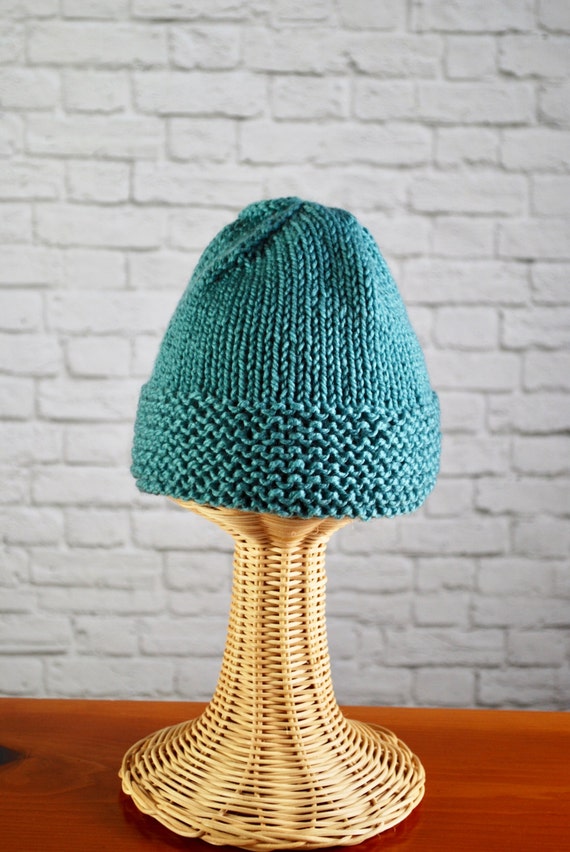 Hand Knit Hat with Garter Stitch Brim Unisex by pamWINNEknits