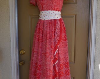 Vintage 1970s maxi dress 70s medium red bandana print