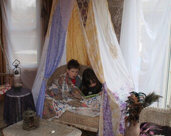 Purple Bohemian tent, fabric tent canopy, reading tent, handmade in Canada