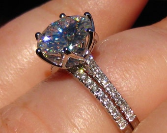 Lily Wedding Set: White Gold Engagement Ring Mount and Wedding Band, Custom Design, Bridal Set