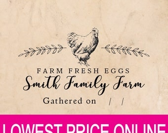 Farm Fresh eggs stamp - Custom name rubber stamp - chicken & flower Just Laid Date - Coop Laurel Labels Rubber Stamp Pre-inked Stamp RE910