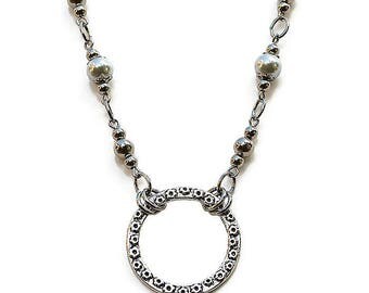 LANYARD NECKLACE BEADED Lanyard Keychain Nurse Lanyard Teachers Lanyard Id Badge Holder Beaded Key Holder Lanyard Silver Lanyard Key Chain