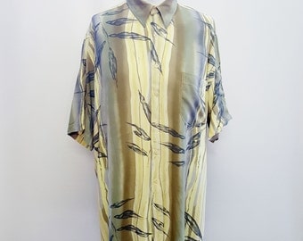 90s Funky Shirt Surf Beach Holiday Leaf Print Festival Clothing