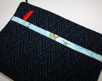 Wool Laptop Sleeve 13 inch Laptop Case 13 Mac Book 13 PRO Sleeve or MacBook Pro Unisex Laptop Sleeve -Black woolen with blue zigzags