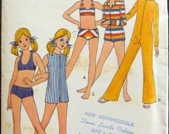 Vintage Sewing Pattern Butterick 6236 - Girl's Summer Swimsuit and Jumpsuit - Size 6 (Breast 25) UNCUT