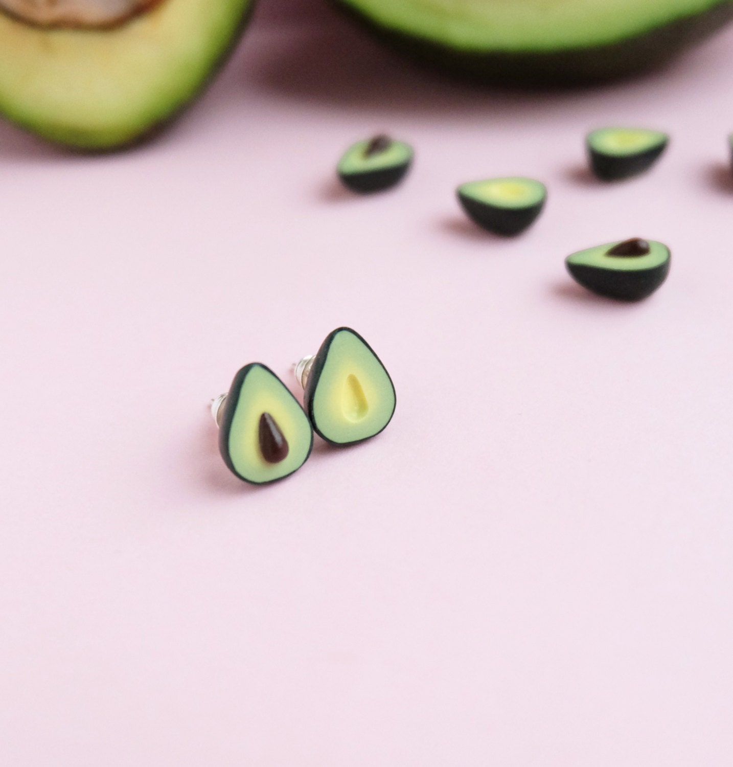 Avocado Earrings polymer clay stud earrings by DzyDzydesign