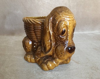 Puppy Dog Planter, Artmark Japan, Dog Planter, Brown, Bassett Hound, Vintage Planter, Dog Lover Gift, Retro Home Decor, Mid Century Ceramics