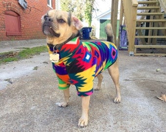 Custom Dog Sweater Pullover Fleece In Retro 90s Southwestern // Aztec Inspired Print - El Retro