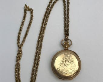 14k Gold Filled Illinois Watch Co. 7 Jewel Ladies Pocket Watch on a Gold Filled Chain