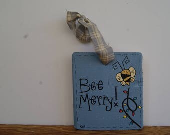 Bumblebee Ornament, Hand Painted Bumblebee Decoration, Bee Merry, Christmas Tree Ornament, Wooden Bumblebee Ornament, Wooden Ornaments, Bees