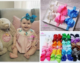 Baby Headband - Baby Girl headband - hair bows - Baby Headband Set - Baby Bows - hair bows for babies - 4 inch bows - baby hair bows
