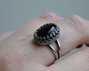 Black Onyx Princess Ring, Sterling Silver, Made to Order, Black Onyx Ring, Princess Ring, Gothic Princess Ring, Boho Gemstone Ring
