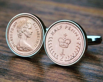 1977 Cufflinks Half Penny Birth Year Coin Cufflink 40th Birthday Coin Cufflinks Mens Birthday Copper Anniversary Present Gift 1977 Ladies