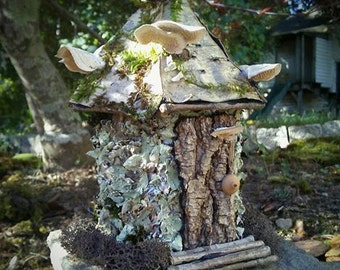Custom FAIRY HOUSE- Handmade Art, Lichen, Moss, Pine Shingles, Fairy Garden, Faery, Elven, Entish, Nature, Witch, Hobbit, OOAK,Zen 20.00US
