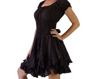 WILLOW DRESS Dark Brown - Pirate, Steampunk Dress, Bustle, Bow Skirt, Gypsy Dress, Lightweight Cotton, Women's Renaissance Costume Zootzu