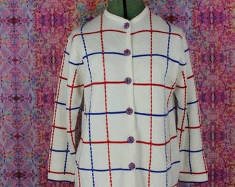 Vintage 1960s Red White and Blue Cardigan