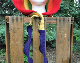 Recycled Sweater Hood, Scoodie, Winter Hat, Pixie Hood, Elf Hood, Cosplay, Recycled Cashmere, Organic Clothes, Rainbow Hood, Hippie, Boho