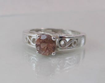 Oregon Sunstone Ring, Peach Schiller, 6mm Sunstone Gemstone, Sterling Silver Solitaire, Sunstone Jewelry, Promise Ring, Engagement Ring