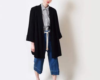 1950s Black Wool Car Coat 50s Vintage Cropped Swing Coat M L