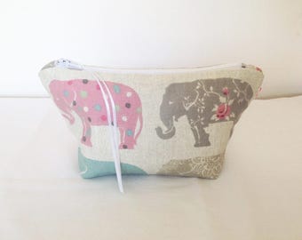Elephants Cosmetic Bag, Elephants Make Up Bag, Elephants Pouch