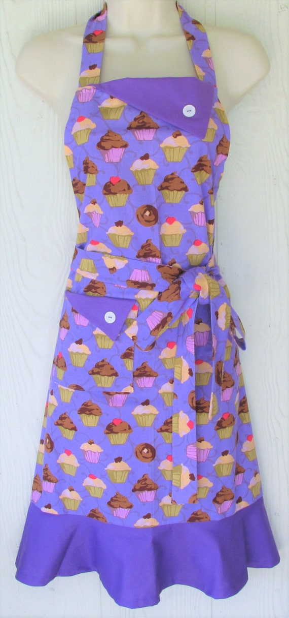 Purple Cupcake Apron Cucpakes Cute Retro Apron By Kitschnstyle 8167