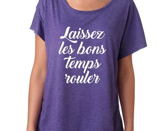 Laissez Les Bons Temps Rouler Shirt. Super Soft & Flowy, Off The Shoulder Women's Tee. Mardi Gras Shirt. Mardi Gras Tshirt.