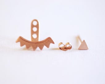 Matte Rose Gold Triangle Ear Jacket, Spike Ear Jacket, Front Back Earrings, Ear Jacket, Earring Cuff, Triangle Studs, Minimal Earrings,Lotus