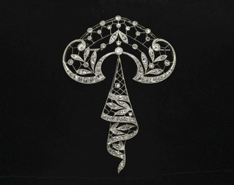 Platinum Diamond Brooch French Belle Epoque Garland Decorative Leaves Ornamental Late 1800s Jewelry Fine Centerpiece Estate Jewelers