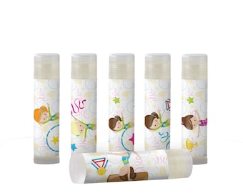 Gymnastics Party Favors, Girls Lip Balm Party Favors-Gymnastic Birthday. Add your own message or individual names. Set of 6
