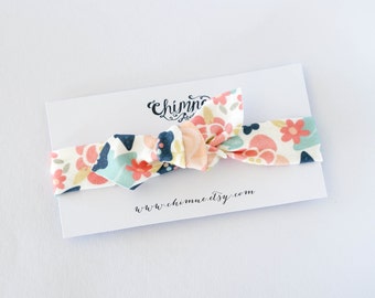 Baby Headband, Baby Bows, Organic Cotton, Floral Knotted Headband, Top Knot Headband, Pastel Toddler Headband, Newborn Headband, Baby Turban
