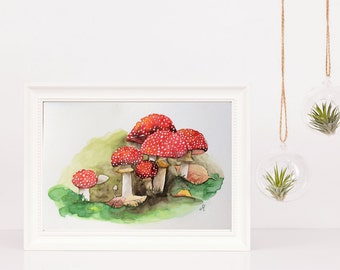 Amanita Muscaria watercolor Original watercolor painting One of a kind Home decor Wall art Nature art Mushrooms Christmas gift Autumn