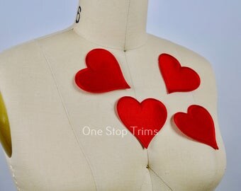 4 Sweety Vibrant Red Heart Patches With Iron on Backing Embroidered Valentine's day Patch