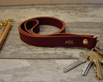 Personalized leather lanyard, personalized lanyard, leather lanyard, leather neck strap, ID badge holder, ID holder, mens gift, key chain