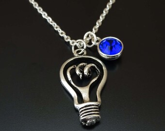 Light Bulb Necklace, Light Bulb Charm, Light Bulb Pendant, Light Bulb Jewelry, Science Necklace, Science Jewelry,Science Teacher,Electrician